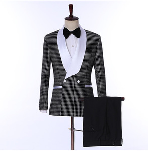 HD215 Fashion Suit uomo nero <span class=keywords><strong>bianco</strong></span> stampa a quadri 2 pezzi Set ultimi disegni di pantaloni da cappotto cantante da palcoscenico <span class=keywords><strong>Costume</strong></span> Slim Fit - Product Image 2
