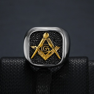 Anillos Masónicos de Acero Inoxidable para Hombre, Chapados en Oro de 18K, Estilo Punk Rock Hip Hop para Motociclistas, Anillos de Sello Cuadrados Masónicos AG - Product Image 3