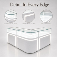 Vitrine d'exposition de bijoux et montres en forme de L, en verre trempé blanc, rétroéclairée par LED, comptoir modulaire pour boutique
