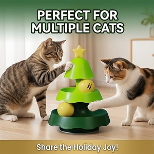 Carrousel pour chat en forme <span class=keywords><strong>de</strong></span> sapin <span class=keywords><strong>de</strong></span> Noël, circuit d'entraînement multifonctionnel avec balle lumineuse, jouet d'exercice avec clochette sonore, en matériau PP, design mignon - Product Image 2
