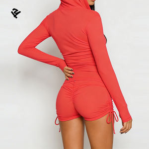 Tuta da <span class=keywords><strong>Yoga</strong></span> Personalizzata con Zip e Coulisse, Abbigliamento Sportivo <span class=keywords><strong>di</strong></span> Alta Qualità per Donna, Set Due Pezzi con Pantaloncini Rossi per Palestra - Product Image 2