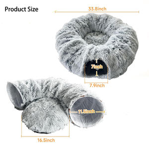 Lit tunnel en peluche chat beignet doux personnalisé en usine avec tapis central pour chaton/chiot/lapin - Product Image 2