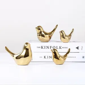 Seramik kuşlar heykeli küçük dekoratif altın kuş heykelcik süsler oturma odası yatak odası ofis masaüstü dolapları dekor