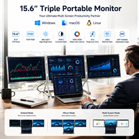 Moniteur triple écran 3 pièces 15,6 pouces FHD IPS, moniteur portable, gamme de couleurs 100% SRGB, 5 ms, pour ordinateur portable, ordinateur de bureau, plug and play