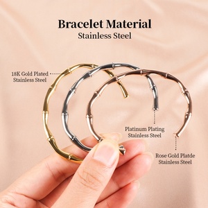 Fashion Jewelry Stainless Steel Customized Gold Plated Bamboo <b>Bracelets</b> Adjustable Cuff Bangle - Product Image 3