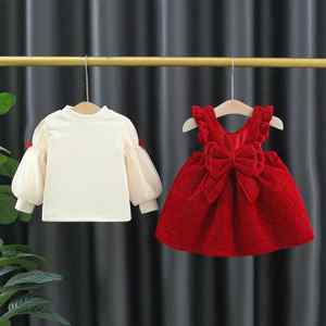 HANO 2024 invierno <span class=keywords><strong>Wamr</strong></span> Bebé Ropa conjunto dulce niña coreano arco camisa vestido dos piezas conjuntos de ropa - Product Image 2