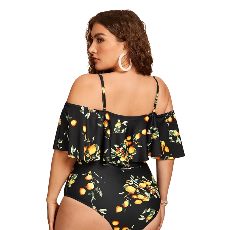 2022 New Design DAMO Plus Size Ladies Fruit Printed One Piece Shoulder Women Swimsuit Tummy Control Girls Swimwear