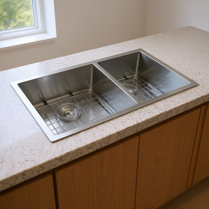 Évier de cuisine double à encastrer en acier inoxydable 33x19 pouces 60 40 rectangulaire surface polie facile à nettoyer - Product Image 2