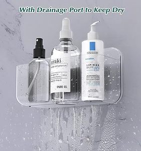 Organisateur d'étagère <span class=keywords><strong>de</strong></span> <span class=keywords><strong>douche</strong></span> <span class=keywords><strong>de</strong></span> salle <span class=keywords><strong>de</strong></span> bain en acrylique transparent, <span class=keywords><strong>rangement</strong></span> <span class=keywords><strong>de</strong></span> <span class=keywords><strong>douche</strong></span> mural transparent sans perçage avec porte-savon et crochets - Product Image 2