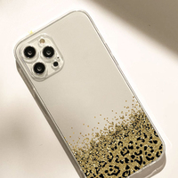 Coque de téléphone portable transparente en TPU souple avec impression léopard dorée scintillante pour iPhone 11 12 13 14 15 16 17 Pro Max Air