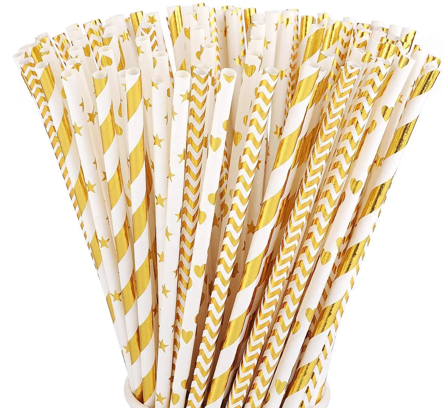 10000 Stück biologisch abbaubare Gold papiers troh halme Metallic folie gestreifte Chevron-Herz strohhalme für Geburtstags hochzeit Baby party und Party S.