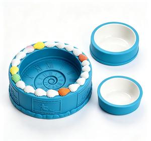 <b>Cat</b> Slow <b>Feeder</b> Bowl Cake Shape Silicone Food Grade Pet Feeding Bowl Stomach Friendly For <b>Cats</b> Kittens - Product Image 1