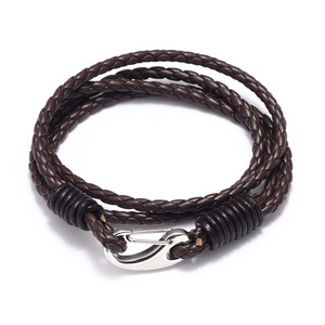 สร้อยข้อมือหนังถักแบบพัน แฟชั่น พร้อมตัวล็อคสแตนเลส ของขวัญเครื่องประดับสำหรับผู้ชาย - Product Image 1