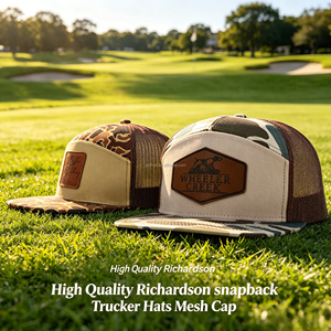 Customized Richardson 168 Mesh Hat Snapback <b>Caps</b> custom Leather patch logo Breathable <b>Cap</b> 7-panel <b>Cap</b> <b>Flat</b>-bill Trucker hats - Product Image 2