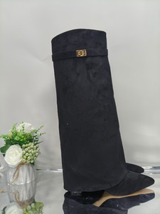 SHIKOL shark boots con lucchetto di lusso in pelle di albicocca nera scamosciata alla moda a punta tacchi spessi piegati sopra al ginocchio <span class=keywords><strong>stivali</strong></span> da <span class=keywords><strong>donna</strong></span> - Product Image 5