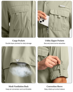 Chemise de pêche personnalisée OEM UPF 50+ à manches longues, boutonnée, anti-UV, séchage rapide, pour hommes, fournisseur en gros - Product Image 2