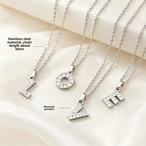 <span class=keywords><strong>Collier</strong></span> initial A-Z en zircon pavé pour femme, pendentif alphabet en acier titane, bijoux de mode, vente en gros - Product Image 1