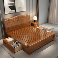 Cama de Plataforma de Madera de Roble Macizo de Estilo Europeo Moderno, Ecológica, Duradera, con Espacio de Almacenamiento, Ahorra Espacio, Muebles de Dormitorio Queen/King
