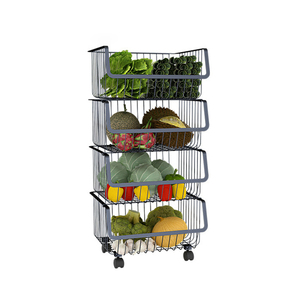 <span class=keywords><strong>Estante</strong></span> <span class=keywords><strong>Apilable</strong></span> de Metal de 4 Niveles para Frutas y Verduras con Ruedas, <span class=keywords><strong>Estante</strong></span> de Almacenamiento para <span class=keywords><strong>Cocina</strong></span> - Product Image 2