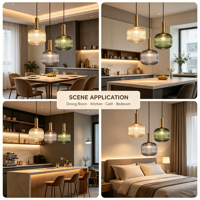 Suspension moderne en verre côtelé, option multicolore, lampe suspendue en laiton pour îlot de cuisine, salle à manger, café, décoration intérieure