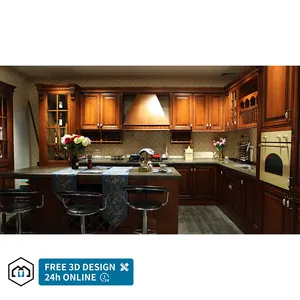 automatic Free 3D customized high technical modular custom color simple design solid cherry maple wood kitchen cabinet