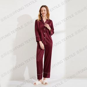 Conjunto de Pijamas de Seda Satin de Alta Qualidade Fung 6001, Cintura Elástica, Respirável, Sólido, para Damas de Honra no Inverno e Natal - Product Image 4