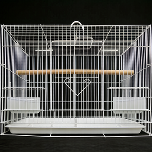 <b>White</b> Metal Bird Cage Rectangle Shape Steel Wire <b>Frame</b> Hangable with Plastic Tray for Small Birds Indoor Use - Product Image 2