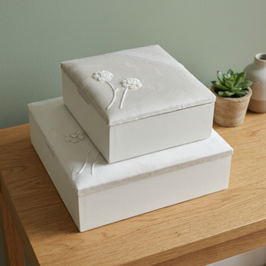Ensemble de boîtes de rangement en tissu brodé blanc avec motif floral, boîte cadeau décorative de luxe pour l'organisation de la maison, boîte cadeau Eid Ramadan - Product Image 1
