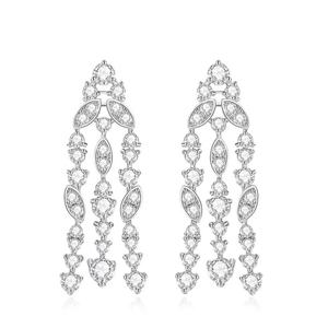 High-End Fashionable Gold Plated <b>Copper</b> Studded Zircon Drop Earrings Stylish Tassel Women's Bridal Anniversary <b>Jewelry</b> - Product Image 3
