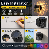 Lampe murale solaire décorative en fer ajouré, à projection LED changeante de couleur, résistante aux intempéries, motif Mandala Pivoine, pour jardin