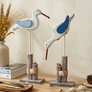 Juego de figuras de aves marinas de madera, decoración artesanal de estilo mediterráneo para sala de estar, adorno de escritorio, paquete de varias piezas - Product Image 3