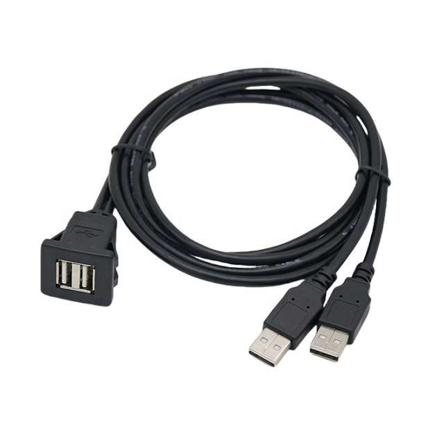 Snap on Dual USB 2.0 Panel Mount Cable Square ABS Housing for Car Marine Dashboard Extension