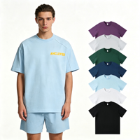 AMCLEVER Tersedia Set Pakaian Pria Wanita, Set Kaos Lengan Pendek dan Celana Pendek Kasual Musim Panas, Bahan Campuran Katun 220g Warna Solid