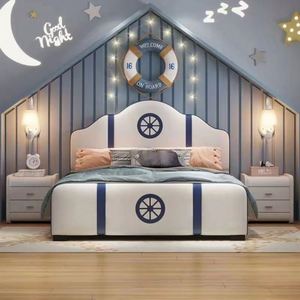 Pirate Ship Kids Full Size Daybed Modern Minimalist Wood Cotton Upholstery Comfortable for Boys Small Space Bedroom Adventure - Product Image 1