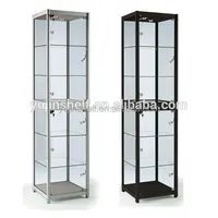 Meuble à chaussures autoportant en verre trempé avec cadre argenté, vitrine de salon avec portes en verre, éclairage LED, écologique