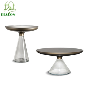 Mesa de té Base de vidrio templado transparente Mesa auxiliar de arte Juego de mesa de centro superior de vidrio negro redondo de lujo moderno - Product Image 4