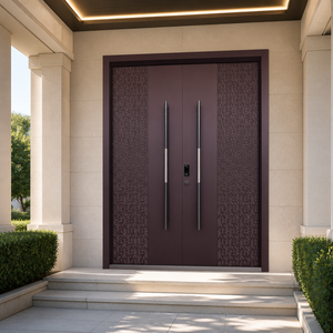 Puerta Doble de Entrada de Aluminio Fundido a Medida con Panel de Relieve y Cerradura Inteligente para Suite de Penthouse - Product Image 1