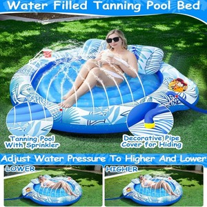New Style Double Round Inflatable <strong>Pool</strong> <strong>Lounge</strong> <strong>Chair</strong>, Spray Water Floating Mat Sun Tanning Inflatable <strong>Float</strong> Bed - Product Image 4