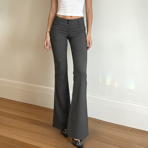 Pantalon long évasé décontracté pour femme, respirant, écologique, à rayures, taille basse, avec poches, idéal pour l'été et les trajets quotidiens - Product Image 2