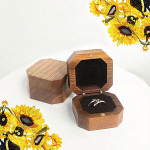 Octagonal Wooden <b>Ring</b> <b>Box</b> Magnetic Closure Elegant Black Velvet Interior For <b>Rings</b> - Product Image 3