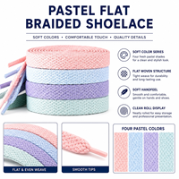 Lacets plats tressés en polyester de 8 mm, couleurs pastel, personnalisables en gros pour baskets et chaussures décontractées, fabriqués en Chine, modèle MJ-S059