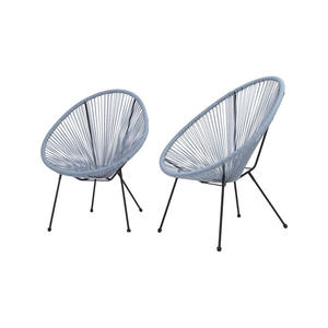 Silla de Patio Estilo Papasan, Azul Grisáceo, Aluminio y Ratán, Silla de Jardín para Exteriores, Diseño Contemporáneo - Product Image 3