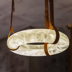 Anello spagnolo in alabastro luce pendente con corda di cuoio per soggiorno camera da letto Hotel moderno e minimalista <span class=keywords><strong>lampadario</strong></span> di lusso - Product Image 2