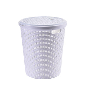 White Plastic Storage Basket Round With Lid And Handles For Laundry And Organizing 36x27x40 Cm - Product Image 1