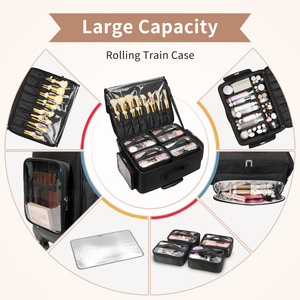 Relavel Large Rolling Cosmetics Storage Organizer Trolley <strong>Suitcase</strong> Professional Makeup Artist Bag with 4 <strong>Small</strong> Bag Makeup Case - Product Image 6