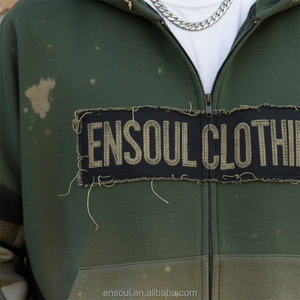 Felpa con Cappuccio Personalizzata ES in Stile Vintage, Lavaggio Acido, Patchwork a Quadri, Blocchi di Colore, Zip, Streetwear Primaverile da Uomo - Product Image 2