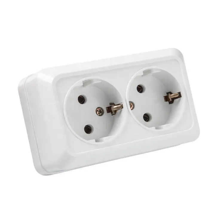 European double socket with grounding surface type 2 gang Schuko wall socket YW--1812
