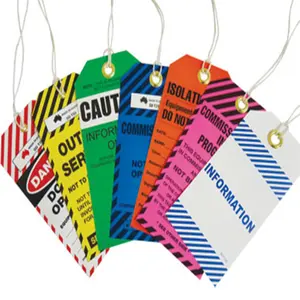 Özel kağıt kart stoğu/PVC ekipman güvenlik etiketi etiket savaşan kilitli Out plastik etiketler kapalı açık