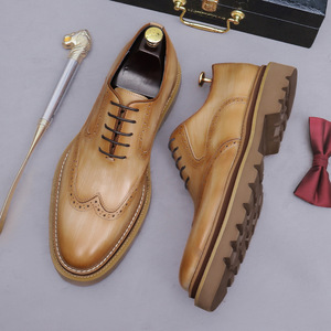 European style brocade engraved leather shoes for men-English style genuine leather thick-soled wedding shoes-formal business - Product Image 3