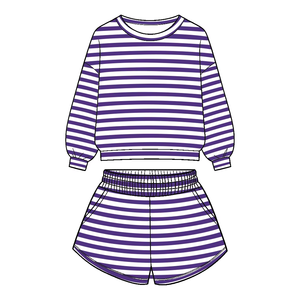 Ensemble de 2 pièces pour filles en bas âge, haut à manches longues rayé et short, tenues décontractées pour enfants, vêtements d'automne personnalisés - Product Image 4